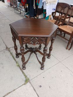 antique French octagonal oak side table