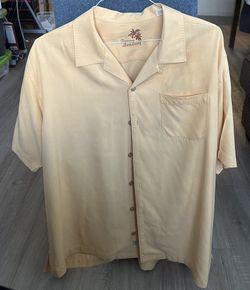 Tommy Bahama Hawaiian Camp 100% Silk Button Up Shirt Men's Size XL Orange Peach