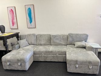 Gray Corduroy U-Shape Sectional Sofa with Storage