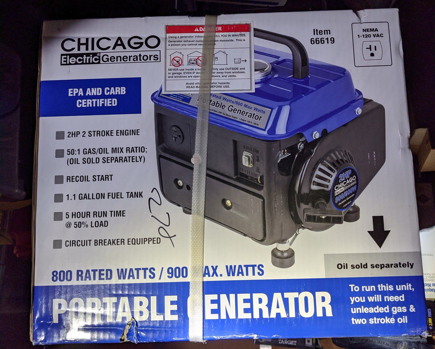 Chicago Electric 900 Watt Portable Generator
