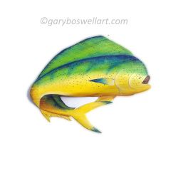 Mahi Dolphin fish hand palm tree frond art