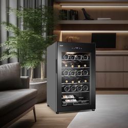 TAZPI 17 in. Wine Cooler 24 Bottle Freestanding Wine Refrigerator with Door Lock, Black