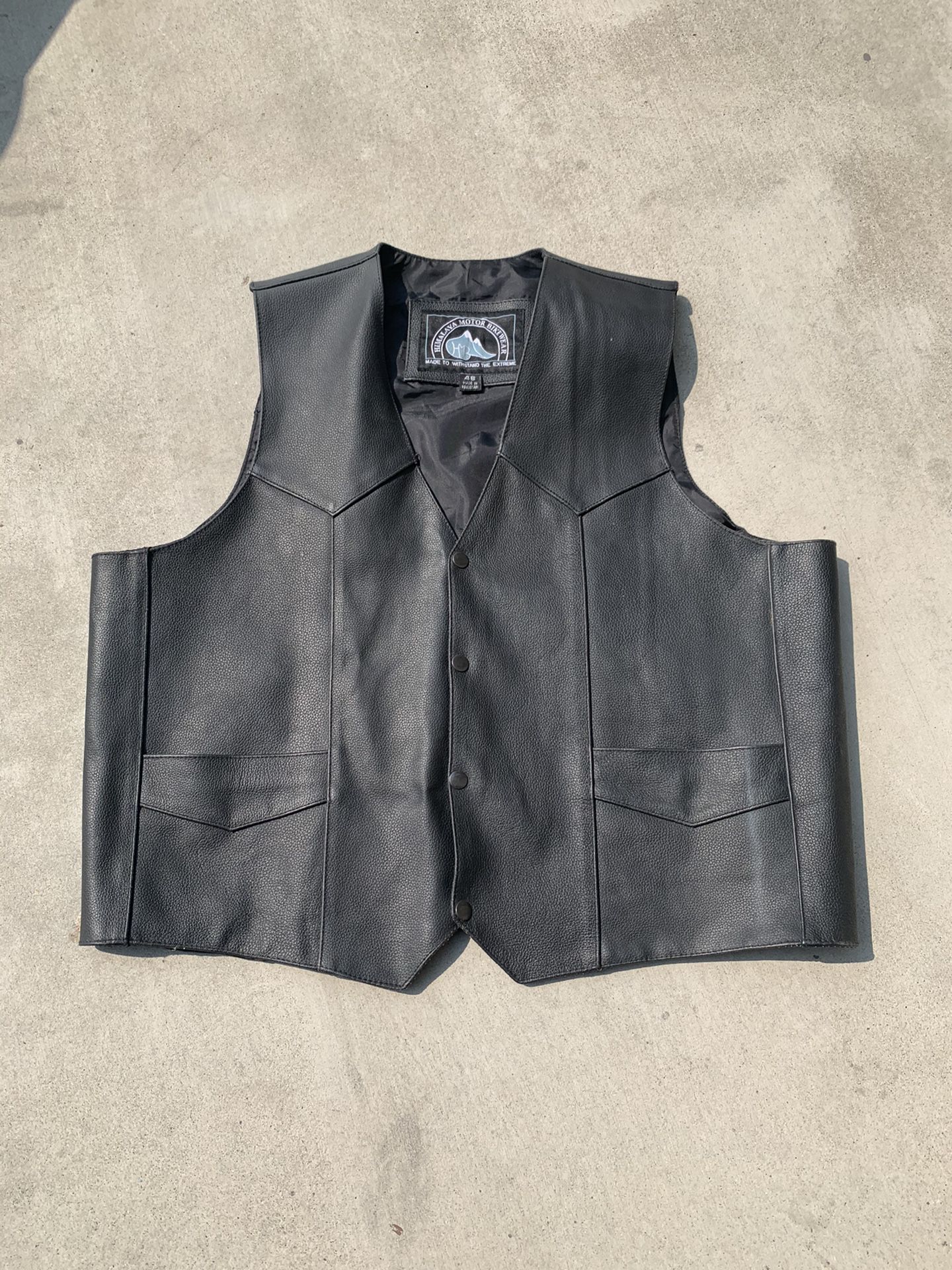 Leather biker vest black motorcycle