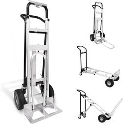 New -3-in-1 Aluminum Convertible Hand Truck - Heavy Duty Industrial Appliance Dolly 4-Wheel Platform Cart - Up to 1000 LBS Loading Capacity Mobility M