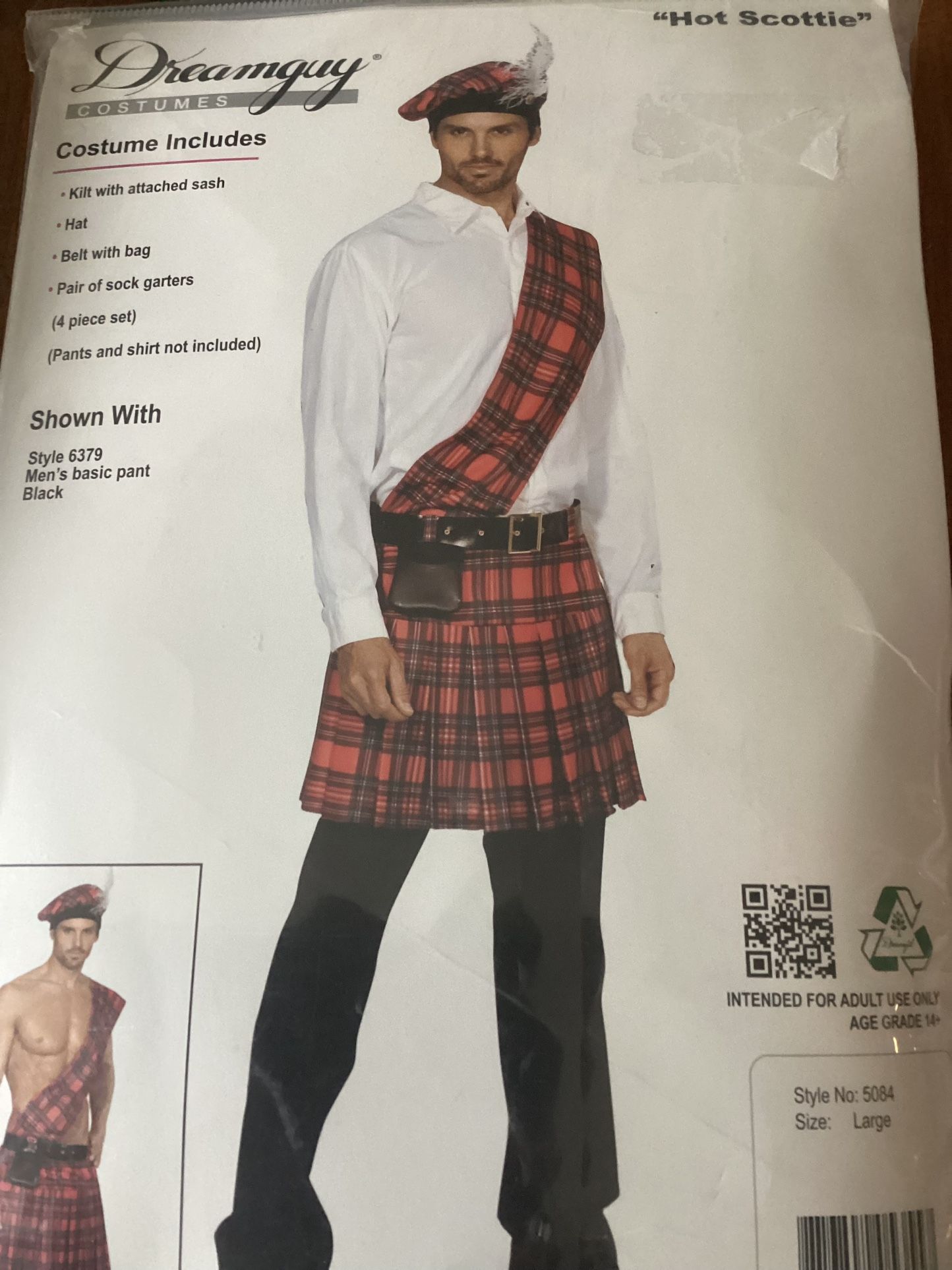 Mens Scottish Halloween Costume “Hot Scottie” Sz L