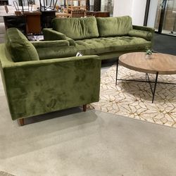 New Roma sofa and chair velvet upholstered tufted seat by Primitive Collections