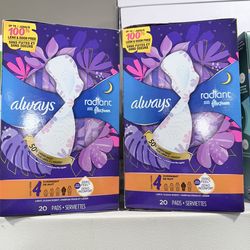 ALWAYS RADIANT 20 COUNT SIZE 4 $7.00 EACH