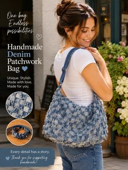 Handmade denim pack work bag and hair band