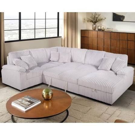 New Corduroy Sectional With Pullout Bed / Chaise Storage. 97x123x66x38H. Free Delivery!