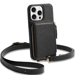 ZVE for iPhone 12 Pro Max Crossbody Wallet Case, wrist strap