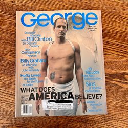 George Magazine - December 1996 - What does American Believe? - Woody Harrelson. One crease across back cover 