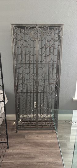 Metal Wine Cabinet with Scroll Door Design