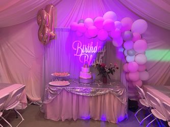 Pink and silver party decorations