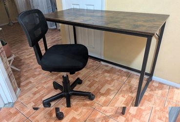 Rustic Industrial Computer Desk + Ergonomic Mesh Office Chair Set