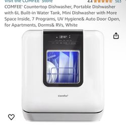 Brand New in the box COMFEE' Countertop Dishwasher, Portable Dishwasher with 6L Built-in Water Tank, Mini Dishwasher with More Space Inside, 7 Program