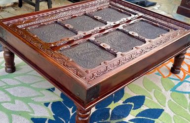 Hand Carved Wood Coffee Table- Vintage