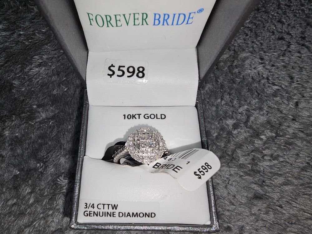 Forever Bride 10K White Gold 3/4 CTTW Diamond Bridal Ring, Women, Adult