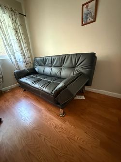 Black Leather Futon Sofa Bed