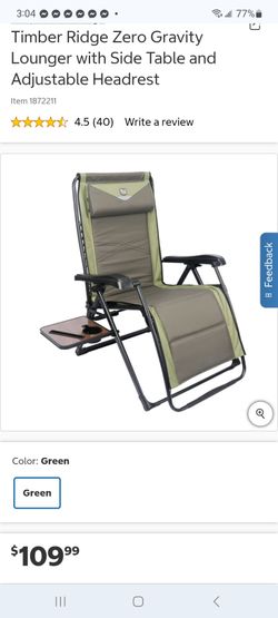 Timber Ridge Zero Gravity Lounger with Side Table and Adjustable Headrest $85 each or 2 for $150