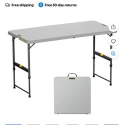 FanttikOutdoor 4ft Portable Folding Table, One-Handed Height Adjustment, 4 Heights, Gravity Lock, Carry Handle, Indoor Outdoor Heavy Duty Fold-in-Half