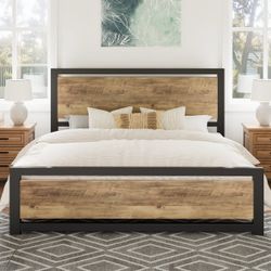 New in a sealed box Marilee Wood and Black Metal Frame Bed with Headboard queen size (E454)