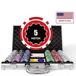 HEITOK 300-Piece 11.5g Poker Chip Set with Denominations for Texas Hold'em
