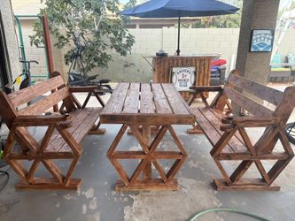 Custom Wood Table + 2 Benches – $700 OBO (Delivery Available)