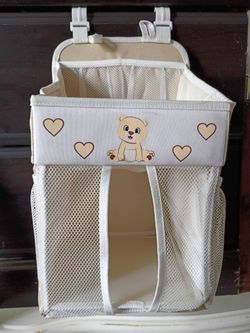 Nursery Hanging Diaper and Accessory Organizer with Bear Design