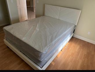 Queen size bed frame with mattress and free delivery free installation all new furniture
