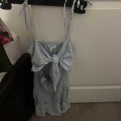 Blue Gingham Tie-Front Dress