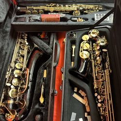 Black Alto Tenor Soprano Saxophones with New Reeds