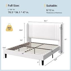 Full Size Velvet Platform Bed Frame with Vertical Tufted Wingback Headboard, Easy Assembly, Under Bed Storage, No Box Spring Required, Modern Style, W
