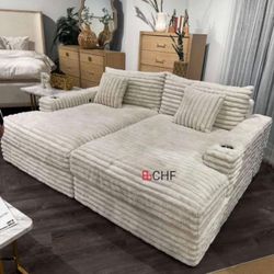 Living Room White / Black  Double Chaise Sofa 