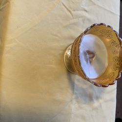 Vintage Amber Carnival Glass Pedestal Compote – Floral Daisy Pattern