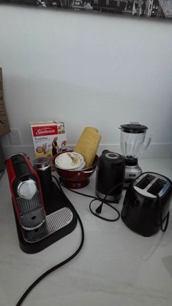 Nespresso machine + blender + toaster + kettle + trash rac + some utensil