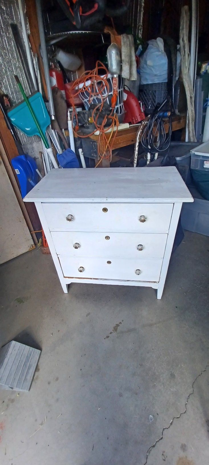 White 19th Century Locking 3 Drawer Antique Cabinet