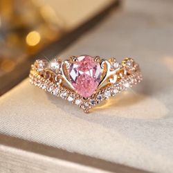 Rose Golden Large Oval-Cut Pink V-Shaped Ring (Marquise-like) - Bohemian-Style Square Bezel Setting, Square Engagement Wedding, Year-Round Wearable Pr