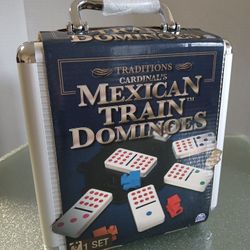 Cardinal's Mexican Train Dominoes Family Board Game w Aluminum Carry Case. NEW