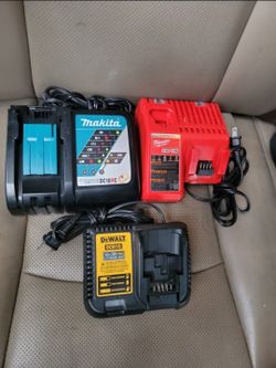 MILWAUKEE 12V-18V ,,,MAKITA 18V AND DEWALT 12V-20V AND FLEX VOLT BATTERY CHARGER  $25 EACH  ,,, $25 EACH