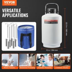 Liquid Nitrogen Tank, 10 L Aluminum Alloy Liquid Nitrogen Container, LN2 Tank Dewar with 6 Canisters and Carry Bag with Straps, Cryogenic Tank for Bea