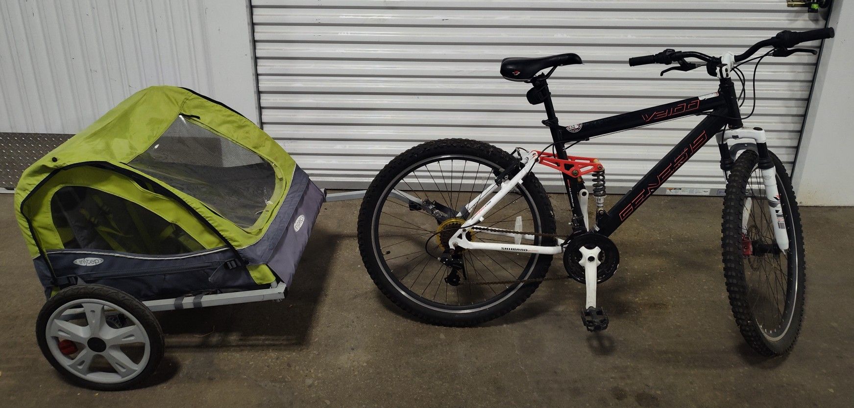GENISIS V2500 MOUNTAIN BIKE & INSTEP TAKE 2 BIKE TRAILER/ FREE DELIVERY