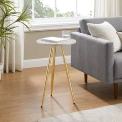 New Round White and Gold Side Table or Nightstand