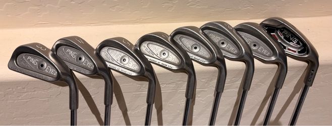Ping Eye 2 iron set 3-P  —the wedge is a G15 ——8 clubs total as pictured with steel shafts