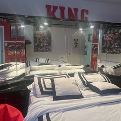Panoramic Mirror Headboard Bedroom Set 