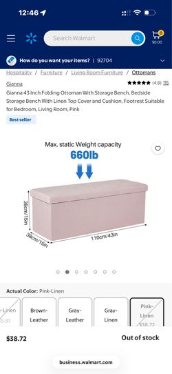 Gianna 43 Inch Folding Ottoman With Storage Bench, Bedside Storage Bench With Linen Top Cover and Cushion, Footrest Suitable for Bedroom, Living Room,