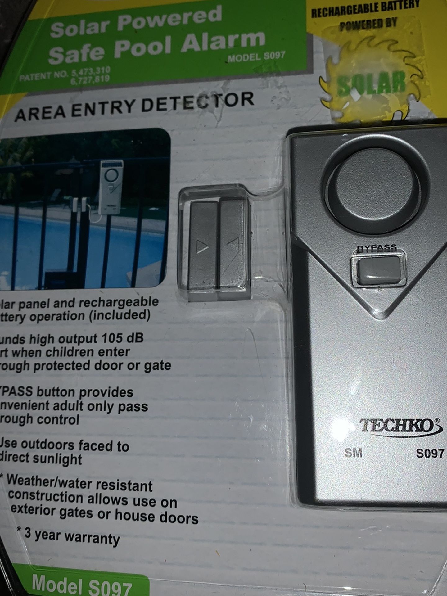 Techko S097 Solar Powered, Safe Pool Alarm, Area Entry Detector