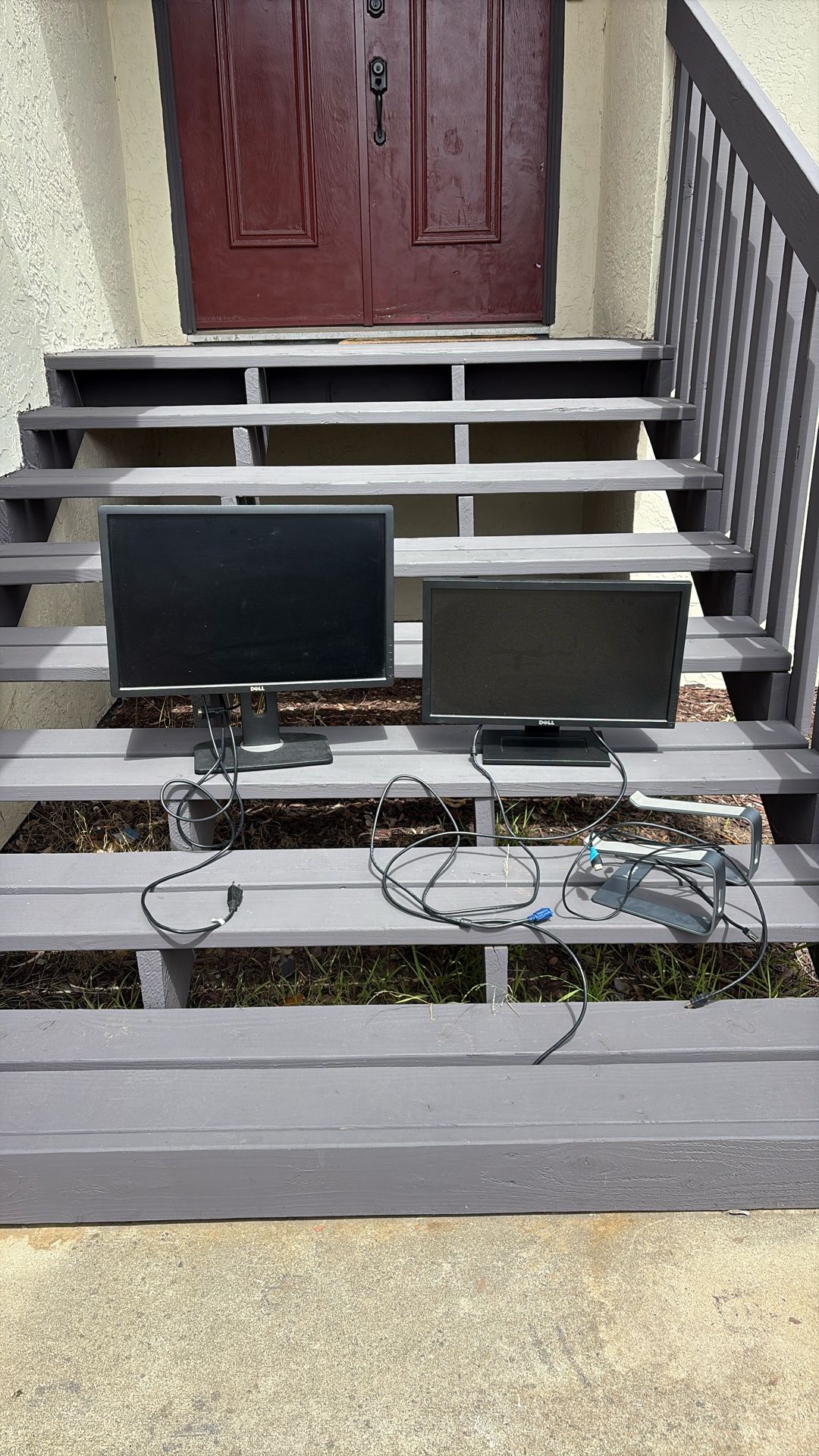 Dell Desktop Monitors (2) And Laptop Stand