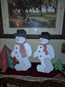 Standing Painted Wooden Snowmen Decoration 