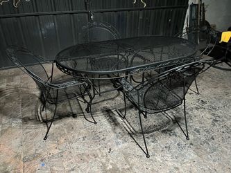 Outdoor Patio Metal 66” Table & 4 Metal Patio Chairs
