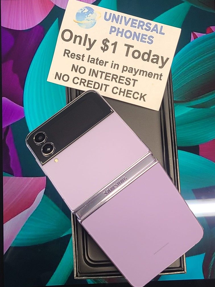 Samsung Galaxy Flip 4 Unlocked, FREE Smartwach/ Headphones. Pay $1 Today Rest in payments. NO CREDIT NEEDED FINANCING